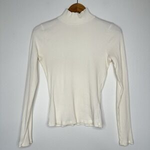 Anthropologie Maeve Ribbed Mock Turtleneck Top Size XS Cream Long Sleeve
